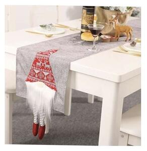 Traversa masa, decor festiv Craciun, accesorizata cu doi elfi, 215x34 cm