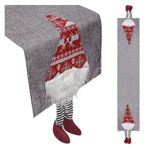 Traversa masa, decor festiv Craciun, accesorizata cu doi elfi, 215x34 cm