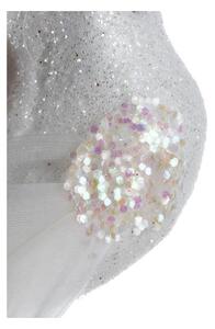 Ornament brad Craciun, set 2 pasari cu clips de prindere, glitter, alb