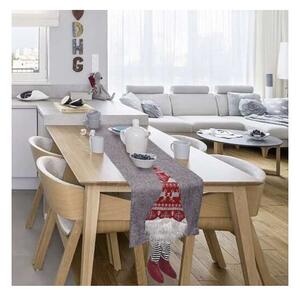 Traversa masa, decor festiv Craciun, accesorizata cu doi elfi, 215x34 cm