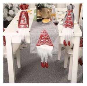 Traversa masa, decor festiv Craciun, accesorizata cu doi elfi, 215x34 cm