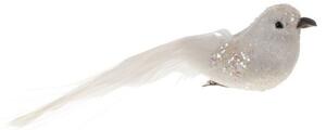 Ornament brad Craciun, set 2 pasari cu clips de prindere, glitter, alb