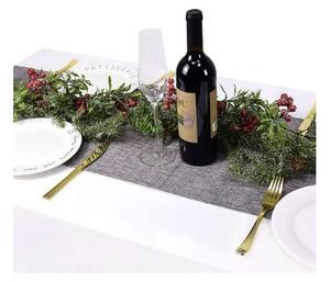 Traversa masa, decor festiv Craciun, accesorizata cu doi elfi, 215x34 cm