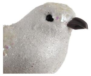 Ornament brad Craciun, set 2 pasari cu clips de prindere, glitter, alb