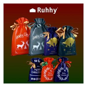 Saculeti decorativi pentru cadouri, set 8 bucati, dimensiuni diferite, poliester