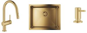 Set chiuveta din otel Grohe K700 31574GN1, baterie bucătărie Grohe Minta 32321GN2, 40535GN0
