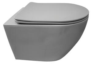 Set vas WC suspendat, Fluminia, Alfonzo, cu capac quick release si soft close, gri