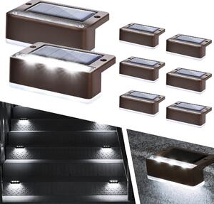Set 8 lampi solare pentru trepte sau terase, Maro, Alb rece
