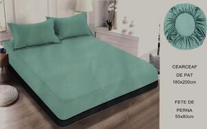 Cearceaf de pat cu elastic + doua fete perna, 180x200 cm, culoare Turcoaz