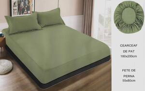 Cearceaf de pat cu elastic + doua fete perna, 180x200 cm, culoare Verde