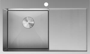 Chiuvetă Mexen Exar, din oțel inoxidabil cu 1 cuvă și scurgător, stânga, 780 x 480 mm, oțel periat, model fagure, 6433781010L-01HC