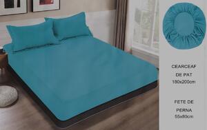 Cearceaf de pat cu elastic + doua fete perna, 180x200 cm, culoare Albastru