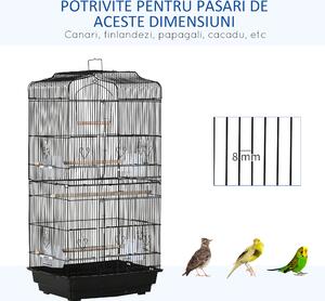 PawHut Colivie pentru Papagali cu Stinghii, Leagan și Boluri, Volieră din Metal și Plastic, 46.5x35.5x92 cm, Negru | Aosom Romania