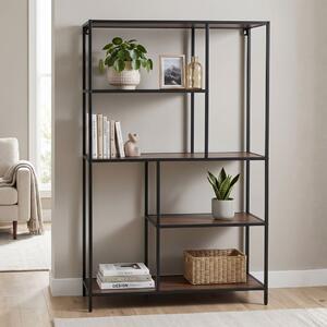 Raft cu 4 polițe, structură metalică și MDF, maro/negru, 76x30x116 cm