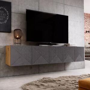 Comodă TV suspendată cu fronturi riflate Asha 200 cm - artisan / rivier stone mat