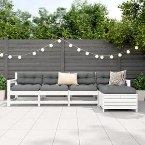 Set canapea de grădină, 5 piese, alb, lemn masiv de pin