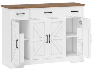 HOMCOM Bufet Bucătărie Rustic, Bufet cu Uși Soft-Close, 3 Sertare, 3 Rafturi Reglabile, Portaspecii, PAL, MDF, Alb | Aosom Romania