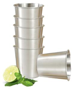 Set 6 pahare din inox Pufo Drink, 260 ml, reutilizabile, pentru bauturi, camping si picnic, argintiu