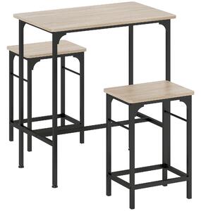 HOMCOM Set Mobilier Bar 3 Piese cu Masă de Bucătărie și 2 Scaune de Bar, Negru și Lemn | Aosom Romania