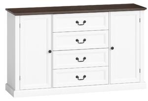 HOMCOM Credență de Bucătărie, Mobilier de Bucătărie cu 4 Sertare Soft Close, Blat Gros, Bufet cu Rafturi Reglabile, Stil Rustic, pentru Sufragerie, Sala de Mese, 147x40x87 cm, Alb | Aosom Romania