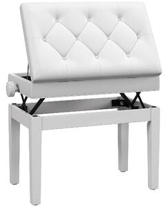 Scaun de Pian HOMCOM Reglabil cu Compartiment de Depozitare și Scaun Imbunătățit, 54.5x33x48-58 cm, Alb | Aosom Romania
