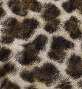 Taburet pliabil tapitat cu piele naturala si picioare din lemn, Leopard Maro / Nuc, l48xA40xH45 cm