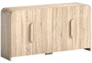 HOMCOM Comodă pentru Bucătărie, Mobilă cu Uși Soft-Close, Colțuri Rotunjite, Rafturi Reglabile, Stil Modern, Comodă pentru Living, Sufragerie, 157,4x39x82cm, Lemn Natural | Aosom Romania
