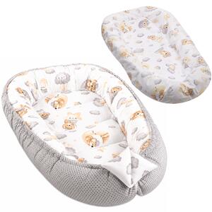 Baby Nest cu husa detasabila din bumbac Kidizi Koala Dreams – cosulet bebelus pentru dormit reglabil, reversibil, 90x50 cm
