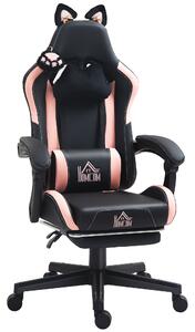 HOMCOM Scaun Gaming Ergonomic cu Urechi de Pisica, Roz | Aosom Romania