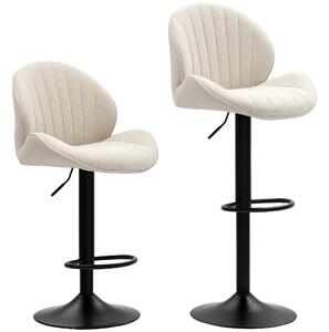 HOMCOM Set de 2 Scaune de Bar cu Suport pentru Picioare, din Țesătură cu Efect de Cinilie, 48x50x94-115 cm, Negru și Bej | Aosom Romania