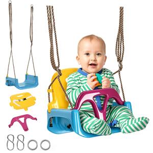 Outsunny Scaun de Leagan 3 in 1 pentru Copii, Leagan pentru Copii pentru Bebelusi pana la Copii, cu Spatar Detasabil si Bara in T, Franghie Reglabila, Varsta 9-36 Luni, Albastru | Aosom Romania