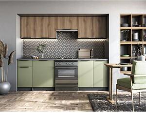 Set bucatarie KSENIA, nuc/verde/gri antracit, 240 cm