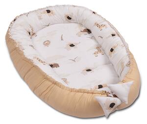 Cosulet bebelus Kidizi Baby Nest Cocoon 90x50 cm Safari Bej pentru dormit, cu husa din bumbac 100%, doua fete si intretinere usoara