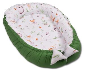 Cosulet bebelus Kidizi Baby Nest Cocoon 90x50 cm Forest Joy pentru dormit, cu husa din bumbac 100%, doua fete si intretinere usoara