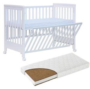 Patut co-sleeping 120x60 cu laterala culisanta total si roti Treppy Dreamy Plus, integral din lemn masiv fag, reglabil pe 5 nivele, include sistem de ancorare, certificat TUV, EN716-1, EN716-2, culoare alb + saltea cocos lux 9 cm