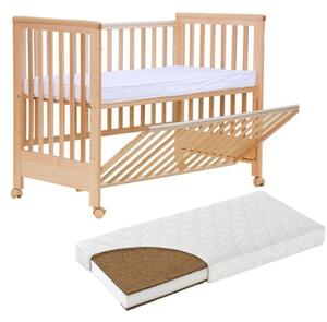 Patut co-sleeping 120x60 cu laterala culisanta total si roti Treppy Dreamy Plus, integral din lemn masiv fag, reglabil pe 5 nivele, include sistem de ancorare, certificat TUV, EN716-1, EN716-2, culoare natur + saltea cocos 12 cm lux