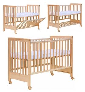 Patut co-sleeping 120x60 cu laterala culisanta total si roti Treppy Dreamy Plus, integral din lemn masiv fag, reglabil pe 5 nivele, include sistem de ancorare, certificat TUV, EN716-1, EN716-2, culoare natur