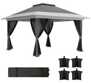 Outsunny Pavilion Pliabil cu Pereți din Plasă, Înălțime Reglabilă și Protecție UV, 356x356x280 cm, Gri | Aosom Romania