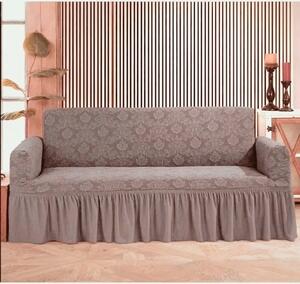 Husa elastica pentru canapea 3 locuri, cu volanas, model Jacquard, Cappuccino