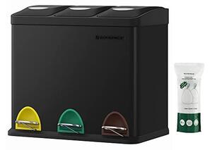 Cos de reciclare, Songmics, 3 x 8L, LTB24BK, Negru