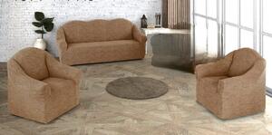 Set huse elastice pentru canapea 3 Locuri si 2 fotolii, fara volanas, model Jacquard Bej inchis in dungi