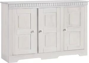 Comodă ~VENEȚIA~ 3 uși batante, material lemn masiv de pin, culoare alb, lungime 158,5 cm