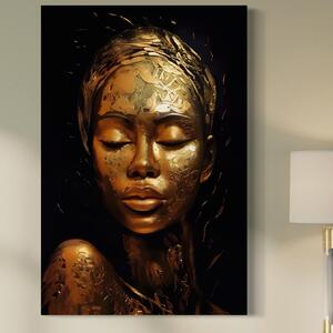 Tablou Canvas Premium LuxCanva® A1485, Lady African , Living, Femeie, Aur, Ciocolata, Visator, Dormitor, Culori Vibrante