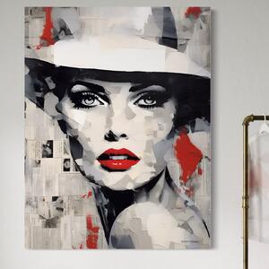 Tablou Canvas Premium LuxCanva® A1532, Madame , Room, Buze Rosii, Palarie, Frumusete, Living, Culori Vibrante