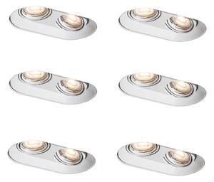 Set de 6 spoturi încastrate rotunjite albe GU10 50mm cu 2 lumini - Hubs