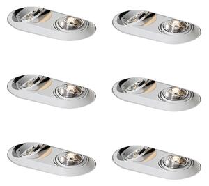 Set de 6 spoturi încastrate rotunjite albe GU10 70mm cu 2 lumini - Hubs