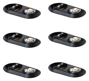 Set de 6 spoturi încastrate rotunjite negre GU10 70mm cu 2 lumini - Hubs
