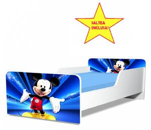 Pat junior Mickey Mouse, cu saltea, 140x70 cm