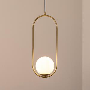 Opviq Lampa suspendată Mudoni, auriu/alb, sticlă, metal, E27, reglabil, Auriu / Alamă, Camera de zi / sufragerie, Sticlă, Modern