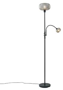 Lampă de podea de design neagră cu sticlă fumurie cu 2 lumini - Brianna